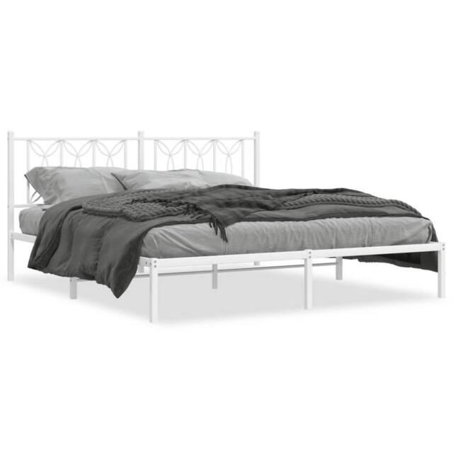 Berkfield Home Metal Bed Frame without Mattress with Headboard White 183x213cm - Size: 183x213 cm - image 1