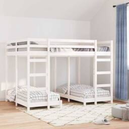 Berkfield Home Triple Bunk Bed Frame White 140 x 200 cm Solid Pine Wood - thumbnail 1