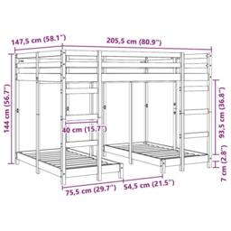 Berkfield Home Triple Bunk Bed Frame White 140 x 200 cm Solid Pine Wood - thumbnail 9