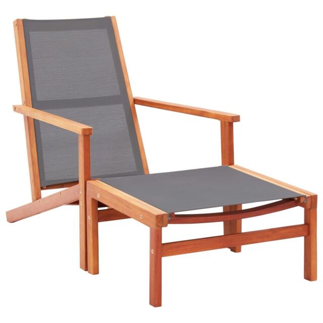 Berkfield Home Garden Chair with Footrest Grey Solid Eucalyptus Wood & Textilene - image 1
