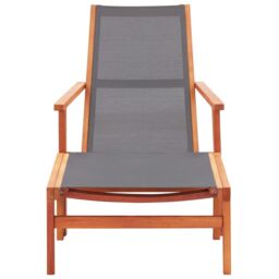 Berkfield Home Garden Chair with Footrest Grey Solid Eucalyptus Wood & Textilene - thumbnail 2