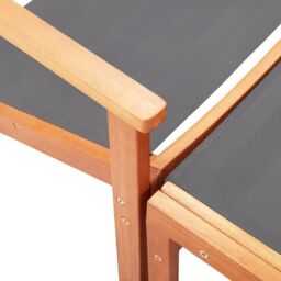 Berkfield Home Garden Chair with Footrest Grey Solid Eucalyptus Wood & Textilene - thumbnail 5