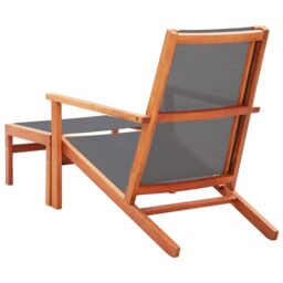 Berkfield Home Garden Chair with Footrest Grey Solid Eucalyptus Wood & Textilene - thumbnail 4