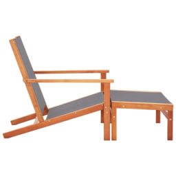 Berkfield Home Garden Chair with Footrest Grey Solid Eucalyptus Wood & Textilene - thumbnail 3
