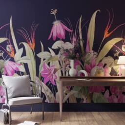 Superfresco Easy Flora Navy Fuchsia Print To Order 3m x 2.8m Mural - thumbnail 1