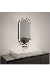 Living and Home Modern Oval LED Wall Mirror Metal Framed in Black - thumbnail 2