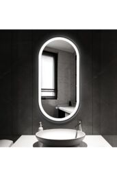 Living and Home Modern Oval LED Wall Mirror Metal Framed in Black