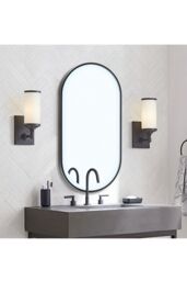 Living and Home Modern Oval LED Wall Mirror Metal Framed in Black - thumbnail 3
