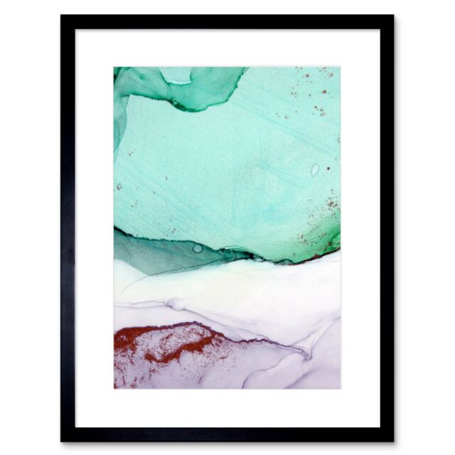"Artery8 Wall Art Print Abstract Paint with Green Copper Art Framed 9x7 inch in Black - Size: W7"" x H9""" - image 1