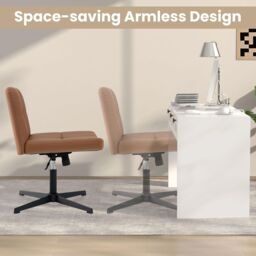 Gymax Upholstered Office Chair Swivel Vanity Chair With Adjustable Height in Brown - thumbnail 2