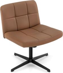 Gymax Upholstered Office Chair Swivel Vanity Chair With Adjustable Height in Brown