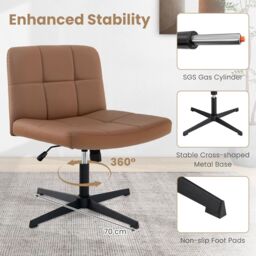 Gymax Upholstered Office Chair Swivel Vanity Chair With Adjustable Height in Brown - thumbnail 5