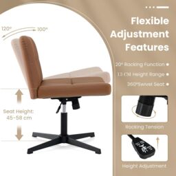 Gymax Upholstered Office Chair Swivel Vanity Chair With Adjustable Height in Brown - thumbnail 6