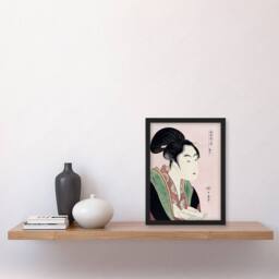 Artery8 Utamaro Kitagawa Framed Wall Art Print Woman Reading Scroll Portrait in Pink - Size: A4 - thumbnail 2