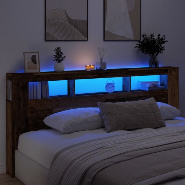 Berkfield Home LED Headboard Old Wood 220x18.5x103.5 cm Engineered Wood in Brown - image 1