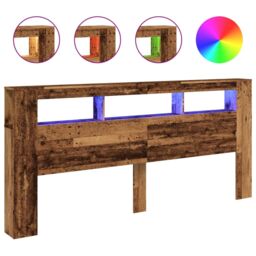 Berkfield Home LED Headboard Old Wood 220x18.5x103.5 cm Engineered Wood in Brown - thumbnail 2