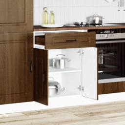 Berkfield Home Kitchen Base Cabinet Kalmar Brown Oak Engineered Wood - thumbnail 1