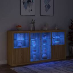 Berkfield Home Sideboard with LED Lights Sonoma Oak 202x37x100 cm in Light Oak - Size: 202 x 37 x 100 cm - thumbnail 5