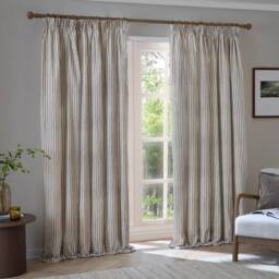 Yard Hebden Striped 100% Cotton Lined Pencil Pleat Curtain Pair in Brown - Size: 117 cm width x 183 cm drop - thumbnail 2