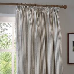 Yard Hebden Striped 100% Cotton Lined Pencil Pleat Curtain Pair in Brown - Size: 117 cm width x 183 cm drop - thumbnail 4
