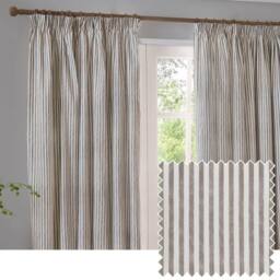 Yard Hebden Striped 100% Cotton Lined Pencil Pleat Curtain Pair in Brown - Size: 117 cm width x 183 cm drop - thumbnail 1