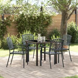 Berkfield Home 5 Piece Garden Dining Set Anthracite Steel in Black - thumbnail 1