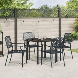 Berkfield Home 5 Piece Garden Dining Set Anthracite Steel in Black - thumbnail 4