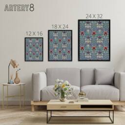 "Artery8 Snakeshead Flower Pattern Framed Canvas Wall Art Print William Morris in Blue - Size: W12"" x H16""" - thumbnail 4