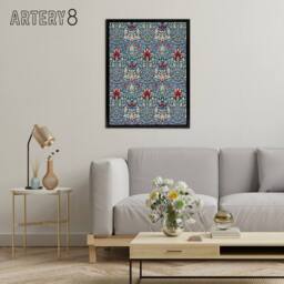 "Artery8 Snakeshead Flower Pattern Framed Canvas Wall Art Print William Morris in Blue - Size: W12"" x H16""" - thumbnail 3