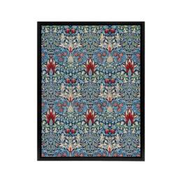 "Artery8 Snakeshead Flower Pattern Framed Canvas Wall Art Print William Morris in Blue - Size: W12"" x H16""" - thumbnail 1