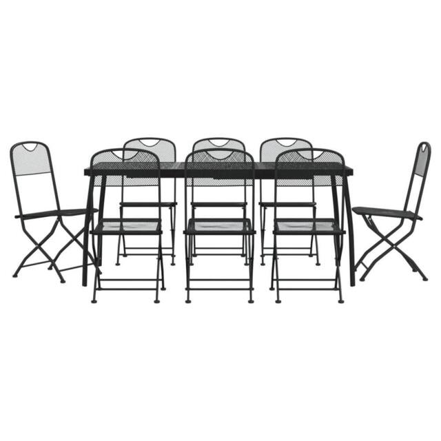 Berkfield Home 9 Piece Garden Dining Set Anthracite Metal Mesh in Black - image 1