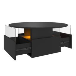 KEEPREAPER Round LED Coffee Table with Storage & 2 Sliding Drawers Acrylic in Black - thumbnail 5