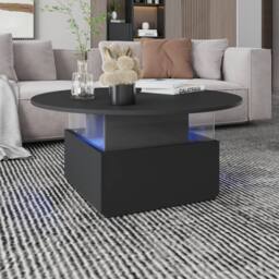 KEEPREAPER Round LED Coffee Table with Storage & 2 Sliding Drawers Acrylic in Black - thumbnail 3