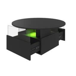 KEEPREAPER Round LED Coffee Table with Storage & 2 Sliding Drawers Acrylic in Black - thumbnail 7