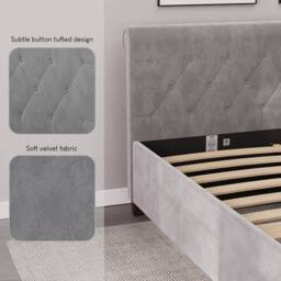 HD Designs Vittorio Double Bed Frame UKFR Velvet Bedroom Furniture in Light Grey - thumbnail 5