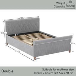 HD Designs Vittorio Double Bed Frame UKFR Velvet Bedroom Furniture in Light Grey - thumbnail 2
