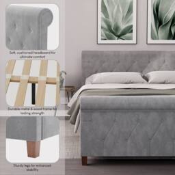 HD Designs Vittorio Double Bed Frame UKFR Velvet Bedroom Furniture in Light Grey - thumbnail 6