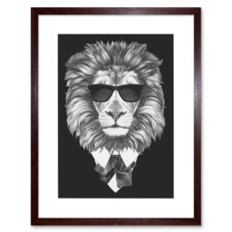 "Artery8 Wall Art Print Bow Tie Lion with Sunglasses Art Framed 9x7 inch in Brown - Size: W7"" x H9""" - thumbnail 1