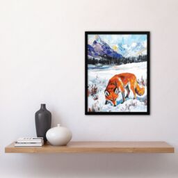 Artery8 Red Fox in Snowy Mountain Winter Landscape Framed Art Print in Orange - Size: A4 - thumbnail 4