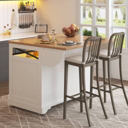 Rolipo Mobile Kitchen Island Serving Cart with Drop-Leaf Table & Smart LED in White - thumbnail 4
