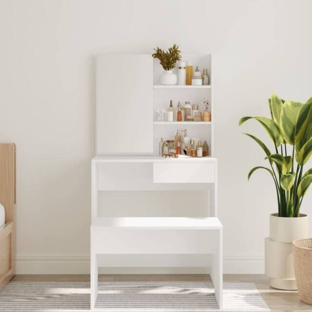Berkfield Home Modern Dressing Table with Mirror White 74.5x40x141 cm - image 1