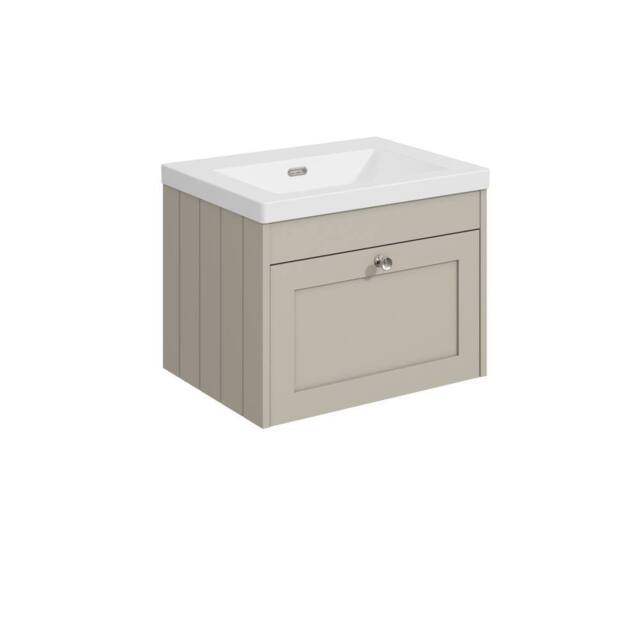Balterley 600mm Wall Hung 1 Drawer Unit with Basin No Tap Hole - Pebble Grey - image 1