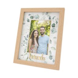 Happy Homewares Modern Oak MDF Gold Friends Picture Frame with Green Floral Decoration in Brown