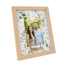 Happy Homewares Modern Oak MDF Gold Friends Picture Frame with Green Floral Decoration in Brown - thumbnail 2