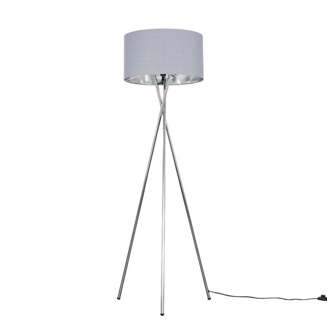 ValueLights Camden Grey & Metallic Shade & Chrome Tripod Floor Lamp with Bulb in Metallic Silver - image 1
