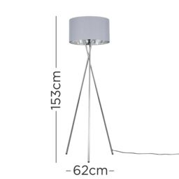 ValueLights Camden Grey & Metallic Shade & Chrome Tripod Floor Lamp with Bulb in Metallic Silver - thumbnail 4