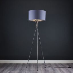 ValueLights Camden Grey & Metallic Shade & Chrome Tripod Floor Lamp with Bulb in Metallic Silver - thumbnail 3