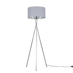 ValueLights Camden Grey & Metallic Shade & Chrome Tripod Floor Lamp with Bulb in Metallic Silver