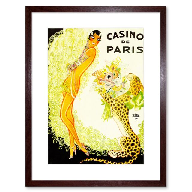 "Artery8 Wall Art Print Music Hall Paris Showgirl Leopard Cat Casino Artwork Framed 9X7 Inch in Brown - Size: W7"" x H9""" - image 1