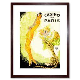 "Artery8 Wall Art Print Music Hall Paris Showgirl Leopard Cat Casino Artwork Framed 9X7 Inch in Brown - Size: W7"" x H9""" - thumbnail 1
